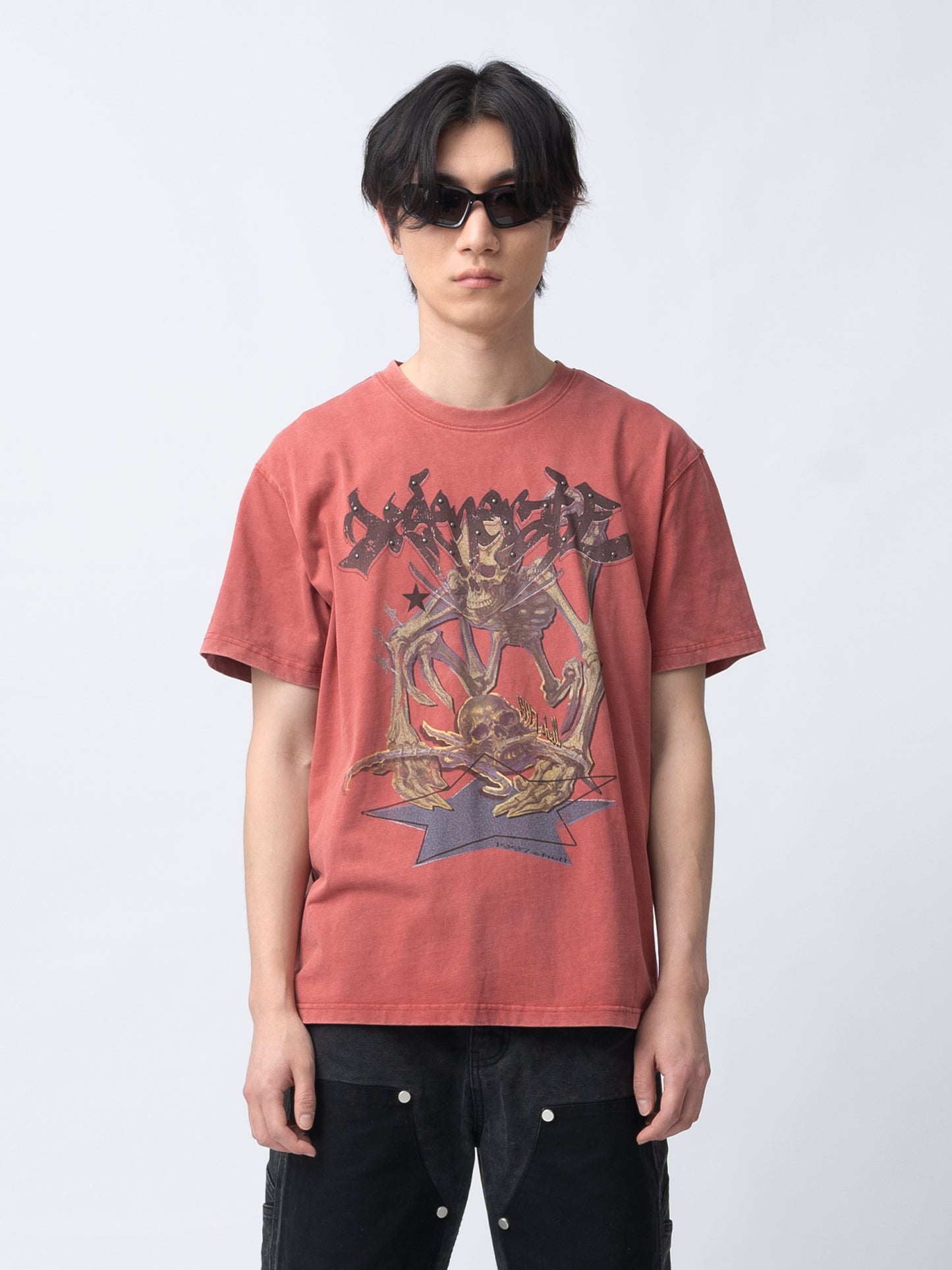 1997shell Wash Skeleton Print Tee (Red)