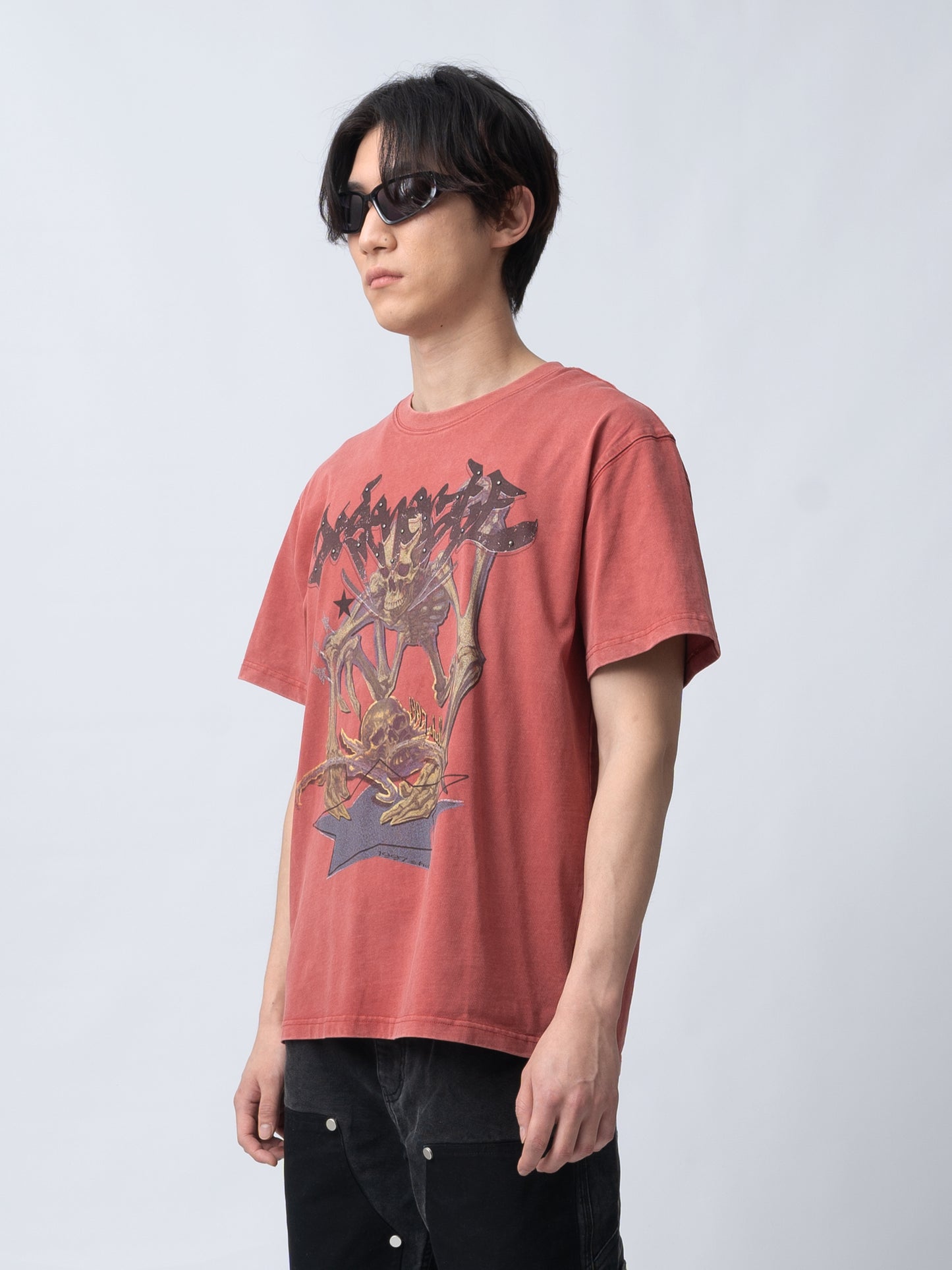 1997shell Wash Skeleton Print Tee (Red)