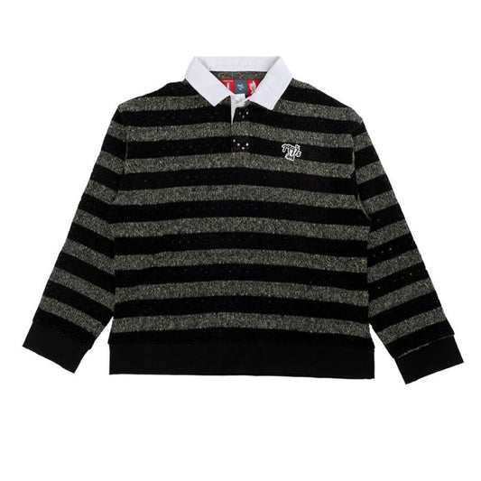 1997shell Grey&Black Horizontal Stripes Knitting Polo